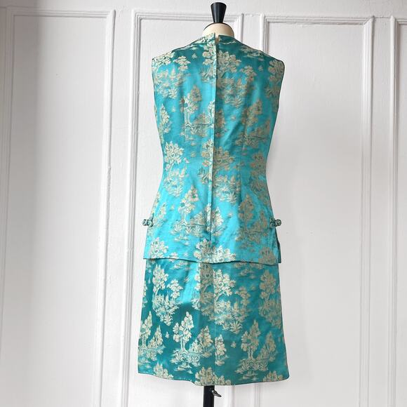 60s Brocade Chinoiserie Vintage Shift Dress Miss Brooks Scenic Print Cheongsam - Picture 9 of 9